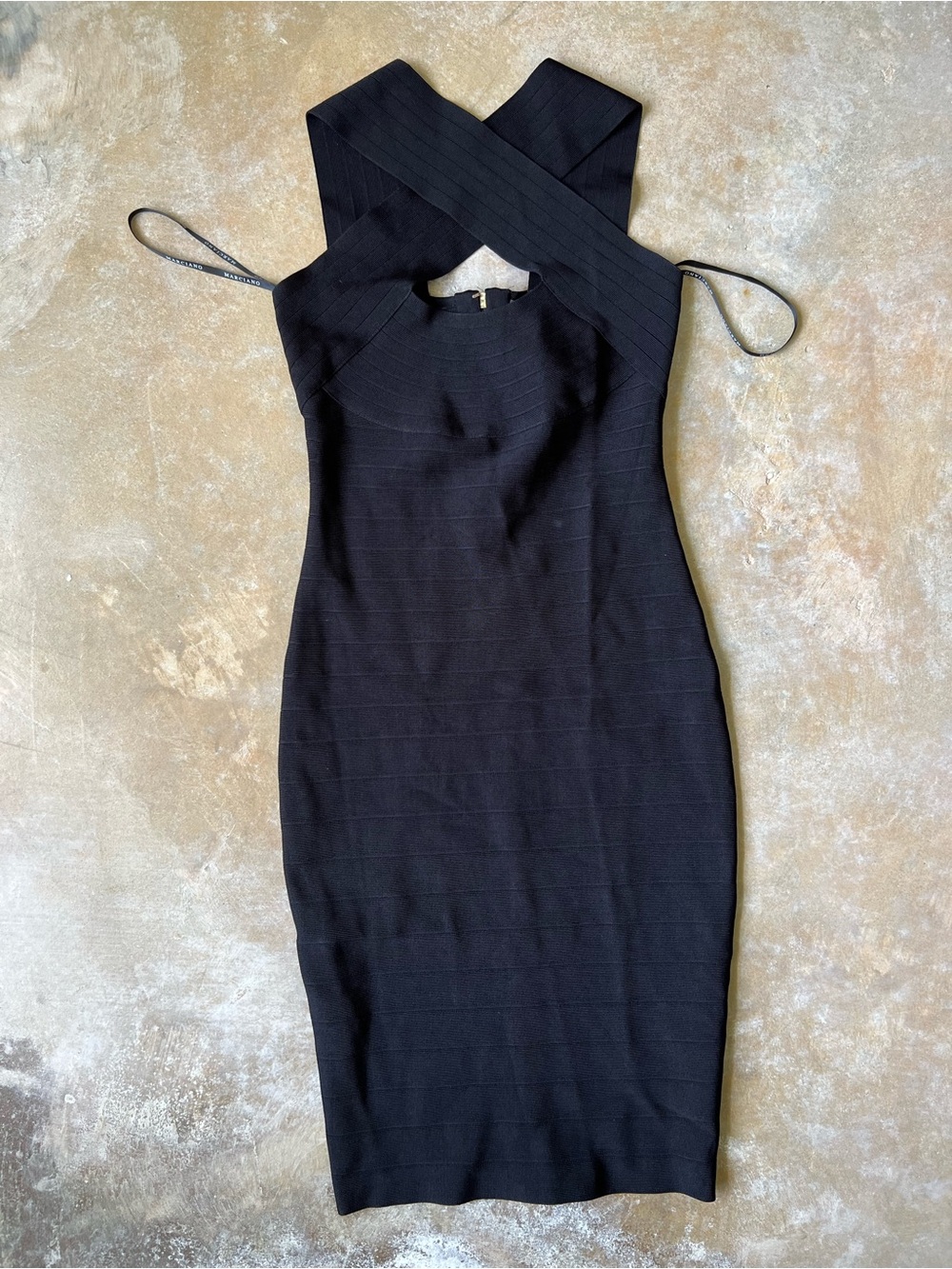 Marciano Black One-Shoulder Cross-Strap Bodycon Dress